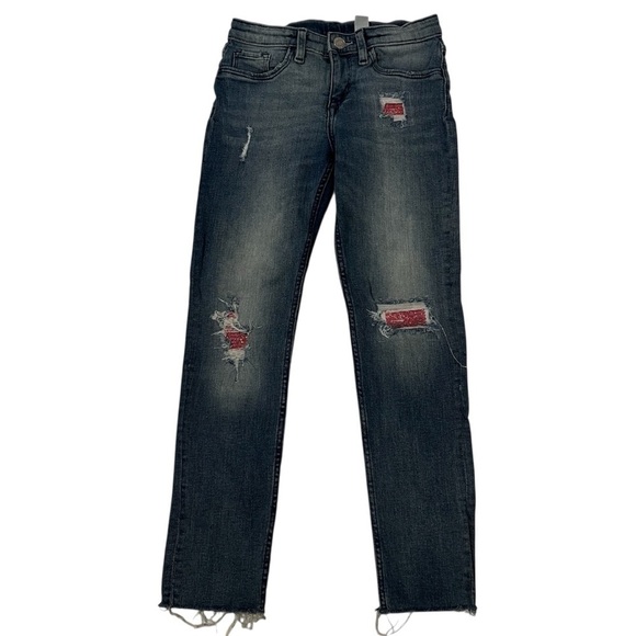 H&M Other - H&M Kids Blue Distressed Jeans with Pink Sequin Patches.